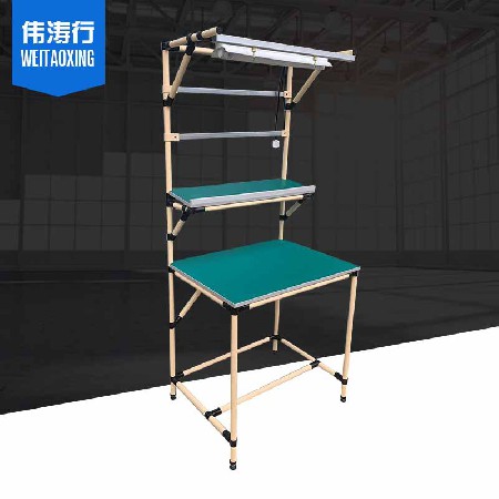單工位工作臺(tái)米黃色精益管防靜電木板實(shí)驗(yàn)臺(tái)電子車(chē)間流水線操作臺(tái)