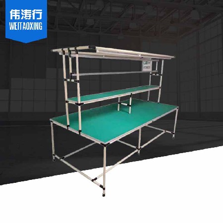 雙工位工作臺(tái)米黃色精益管防靜電木板實(shí)驗(yàn)臺(tái)電子車間流水線操作臺(tái)